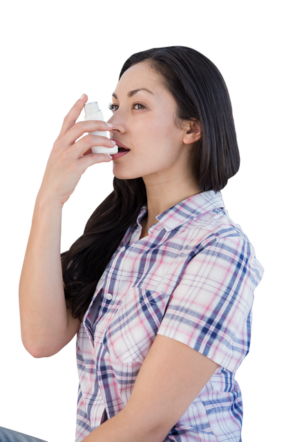 Serious Caucasian Woman Using Inhaler for Asthma Treatment on Transparent Background - Download Free Stock Videos Pikwizard.com