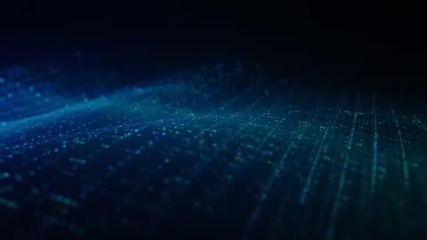 Glowing Digital Grid Points Moving in Futuristic Landscape