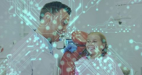 Dentist and Child with Futuristic Digital Innovation in Dentistry