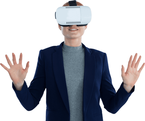 businesswoman enjoying virtual reality headset transparent - Download Free Stock Videos Pikwizard.com