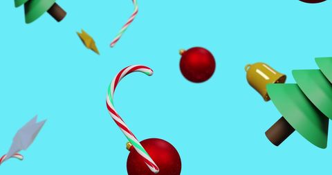 Floating Christmas Ornaments on Vibrant Blue Background