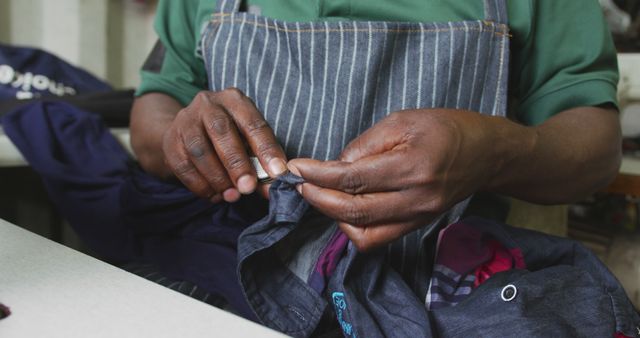 Tailor Sewing Fabric in Workshop Close-Up - Download Free Stock Images Pikwizard.com