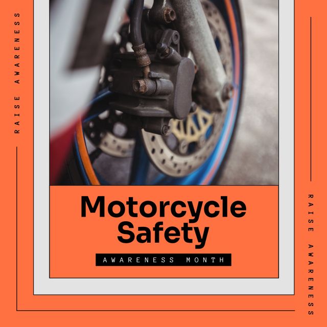 Close-Up Motorcycle Wheel Promoting Safety Awareness Month - Download Free Stock Templates Pikwizard.com