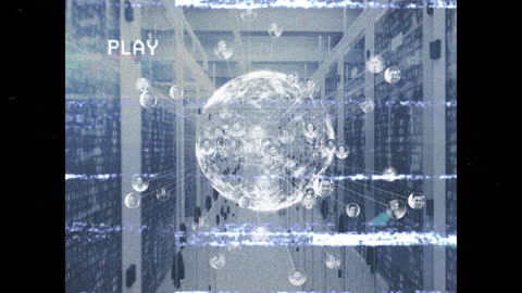Futuristic Data Network Visual in VHS Aesthetic