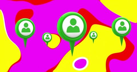 Floating Geolocation Pointers on Abstract Colorful Background