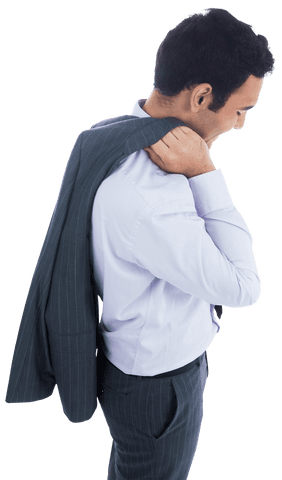 Businessman Neatly Carrying Gray Suit Jacket with Transparent Background