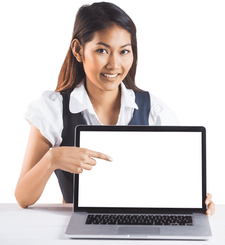 smiling businesswoman presenting transparent laptop screen - Download Free Stock Videos Pikwizard.com