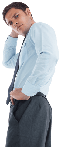 Transparent Businessman in Light Blue Shirt with Thoughtful Pose