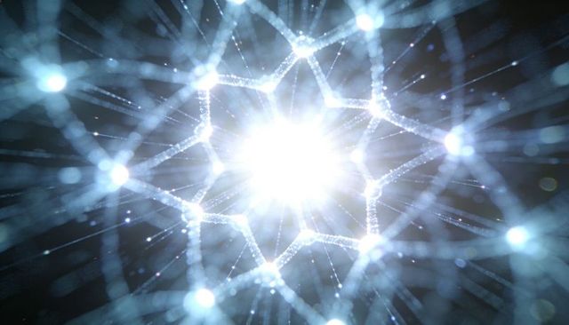 Glowing hexagonal star lattice with radiant central light and sparkling filament network