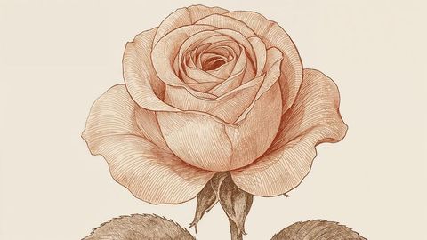 Vintage Sepia Botanical Rose Illustration on Cream Background