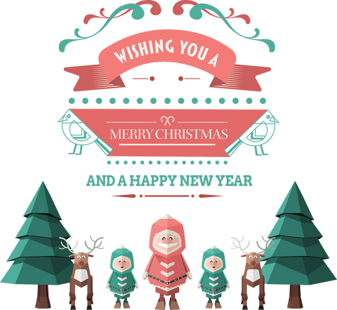 Festive Christmas and New Year Greeting on Transparent Background