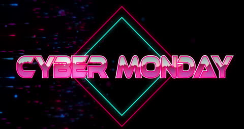 Glitch Effect Cyber Monday Text on Neon Background