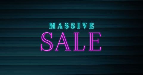 Illuminated massive sale text on dark abstract background
