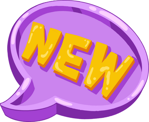 3d new text in purple speech bubble on transparent background