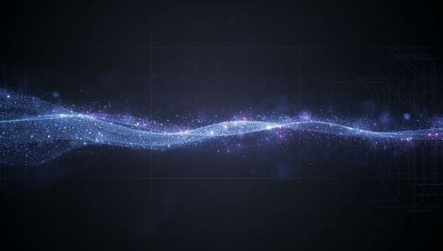 Glowing Particle Ribbon Undulating Across Dark Digital Space for Tech Backgrounds and Presentations