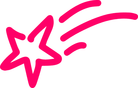 Stylized magenta shooting star on transparent background
