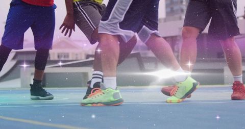 Intense Basketball Game on Outdoor Court with Dynamic Players