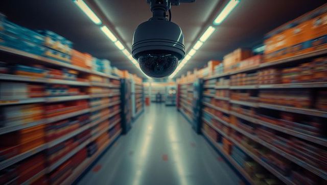 Surveillance camera capturing supermarket aisle monitoring