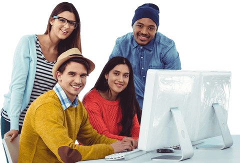 young creative team collaborating in casual office on transparent background - Download Free Stock Videos Pikwizard.com