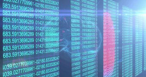 Holographic Biometric Fingerprint Scanning on Neon Data Panels for Cybersecurity