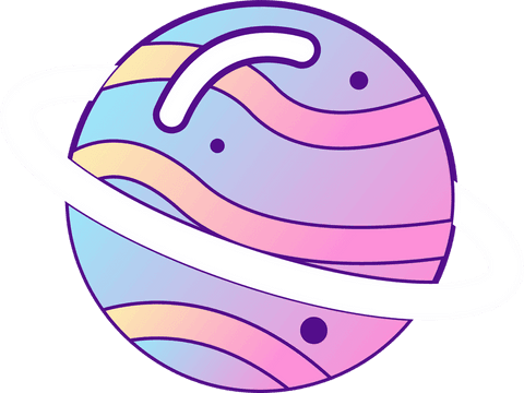Abstract planet with pastel stripes and white ring on transparent background