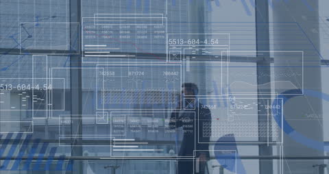 Digital Overlay of Businessman with Statistical Data Interface