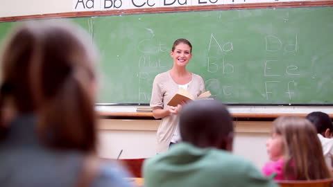 Engaged Classroom with Teacher Lecturing Eager Students