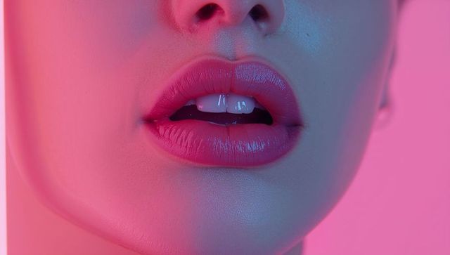 Neon Radiance: Glossy Lipstick in Futuristic Ambiance