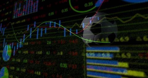 3D Soccer Ball Overlaying Financial Trading Interface on Dark Screen