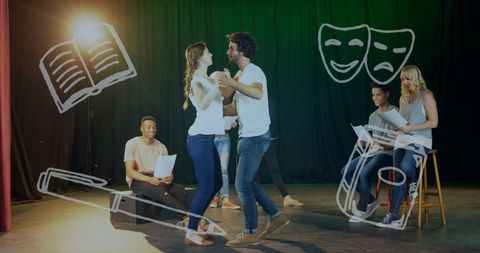 Diverse Students Performing on Stage Illustration Background