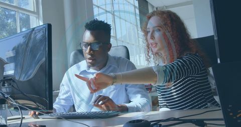 Collaboration in Modern Office with Technological Digital Overlay