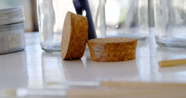 Close-Up of Cork Stoppers and Jars in Laboratory Setting - Download Free Stock Images Pikwizard.com