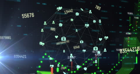 Digital Globe with Medical Icons Representing Global Data Connections