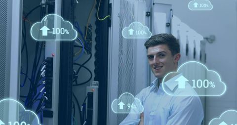 Cloud Computing in Modern Data Center with Happy Engineer - Download Free Stock Images Pikwizard.com