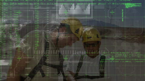 Engineers Analyzing Solar Data Overlay Technology Renewable Energy Innovation