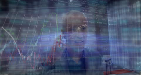 Businessman Communicating Amid Digital Data Graphics