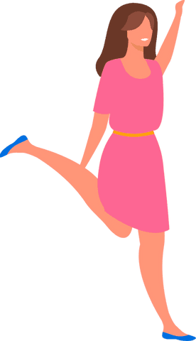 Cheerful woman jumping in pink dress transparent background