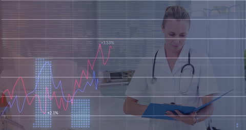 Healthcare Professional Analyzing Financial Data With a Digital Interface