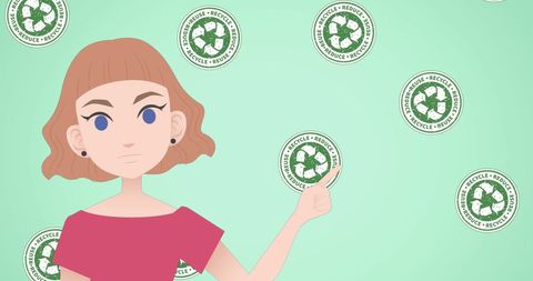 Illustrated Woman Promoting Recycling Awareness Campaign