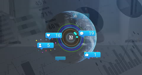 Digital Connections Around 3D Earth Overlaying Financial Charts