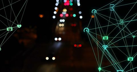 Abstract Network Connections Over Blurred City Lights - Download Free Stock Images Pikwizard.com