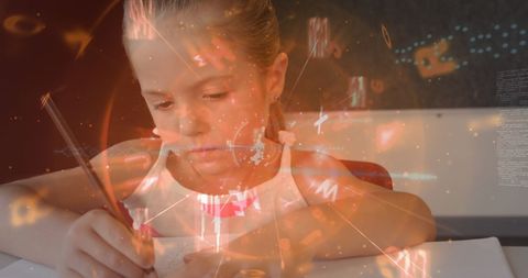 Girl Studying Numeracy Concepts With Digital Overlay