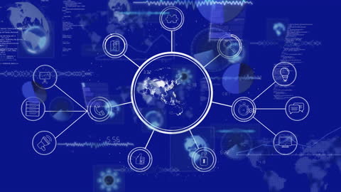 Global Digital Network with Data Connections and Icons