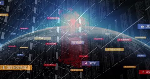 Glowing Digital Earth with Data Streams and Interactive UI Panels - Download Free Stock Images Pikwizard.com