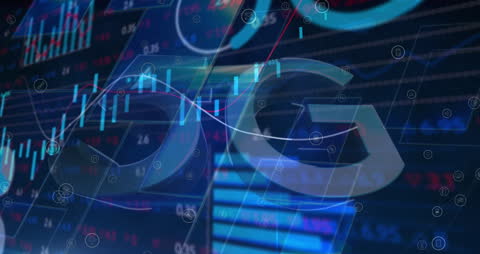 Illustration of 5G Technology with Financial Data Overlay