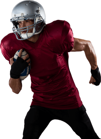 Transparent image of determined american football player in motion