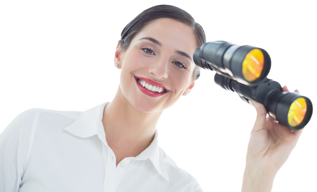 Transparent background of smiling businesswoman with binoculars - Download Free Stock Videos Pikwizard.com