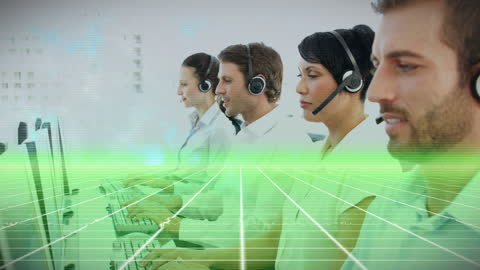 Customer Support Representatives Using Phone Headsets