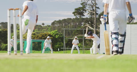 Dynamic Cricket Players Action with Bowler and Batsman in Slow Motion