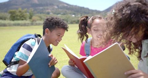 Children Reading and Bonding Outdoors in Nature - Download Free Stock Images Pikwizard.com
